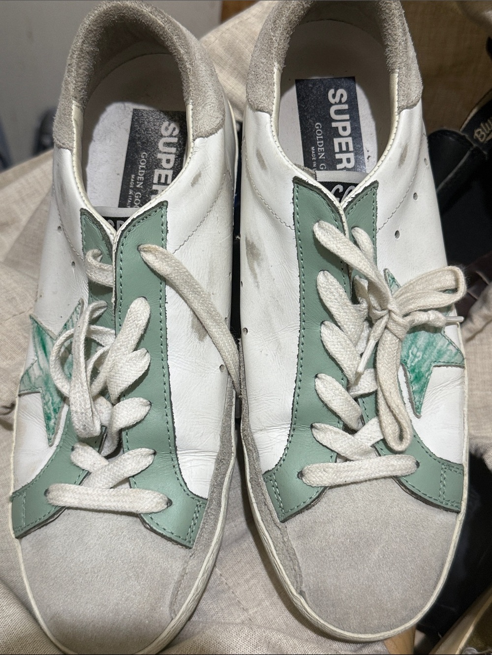 Golden Goose Women's White Sneakers with Sage Green Star & Trim